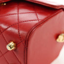 CHANEL Mademoiselle Chain Matelasse Hand Bag Lamb Skin Red Gold CC Auth 196580SV-15