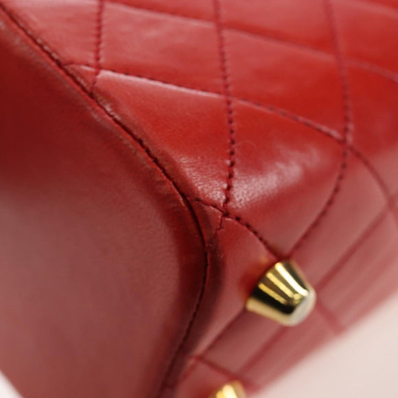CHANEL Mademoiselle Chain Matelasse Hand Bag Lamb Skin Red Gold CC Auth 196580SV
