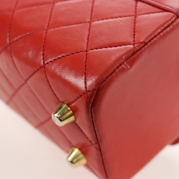 CHANEL Mademoiselle Chain Matelasse Hand Bag Lamb Skin Red Gold CC Auth 196580SV