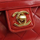 CHANEL Mademoiselle Chain Matelasse Hand Bag Lamb Skin Red Gold CC Auth 196580SV-18