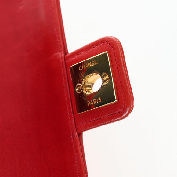 CHANEL Mademoiselle Chain Matelasse Hand Bag Lamb Skin Red Gold CC Auth 196580SV
