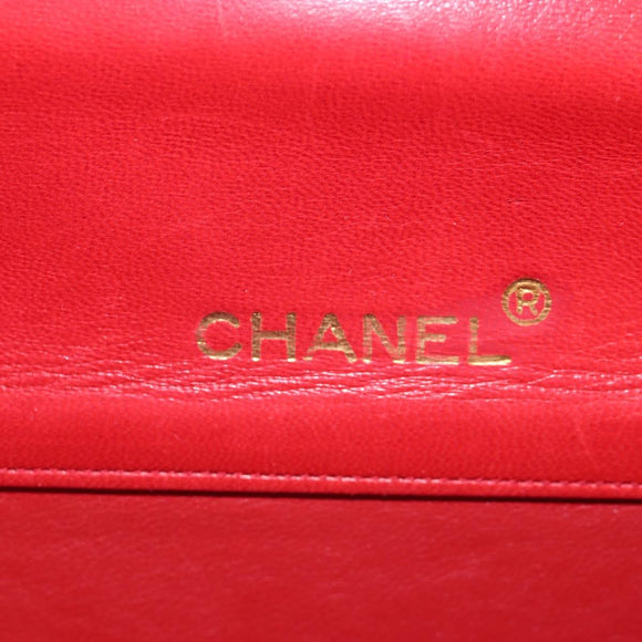 CHANEL Mademoiselle Chain Matelasse Hand Bag Lamb Skin Red Gold CC Auth 196580SV