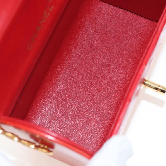 CHANEL Mademoiselle Chain Matelasse Hand Bag Lamb Skin Red Gold CC Auth 196580SV