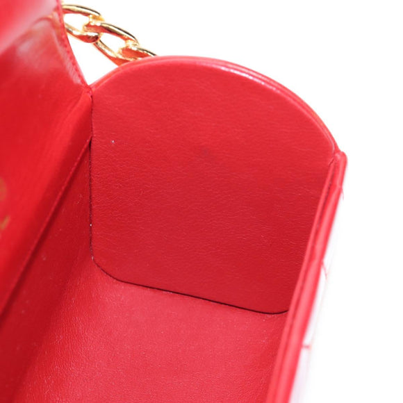 CHANEL Mademoiselle Chain Matelasse Hand Bag Lamb Skin Red Gold CC Auth 196580SV