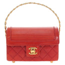 CHANEL Mademoiselle Chain Matelasse Hand Bag Lamb Skin Red Gold CC Auth 196580SV-13