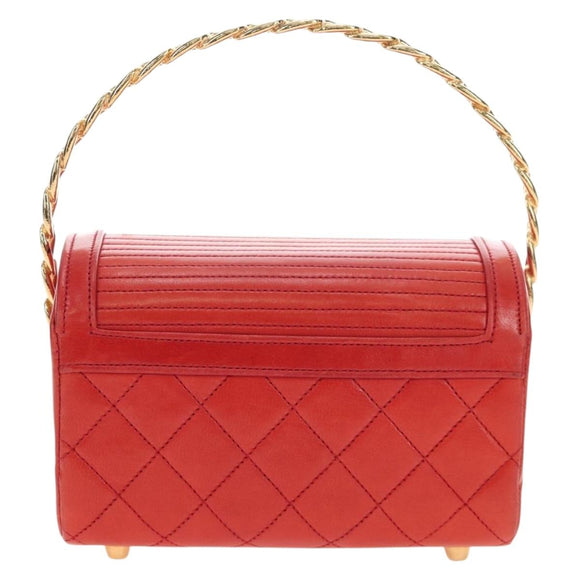 CHANEL Mademoiselle Chain Matelasse Hand Bag Lamb Skin Red Gold CC Auth 196580SV