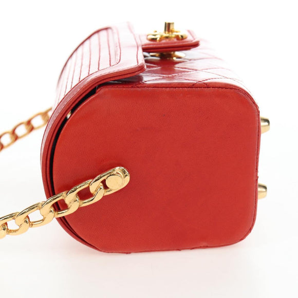 CHANEL Mademoiselle Chain Matelasse Hand Bag Lamb Skin Red Gold CC Auth 196580SV