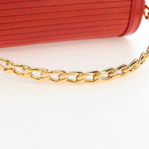 CHANEL Mademoiselle Chain Matelasse Hand Bag Lamb Skin Red Gold CC Auth 196580SV