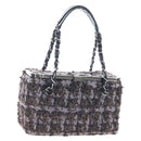 CHANEL Paris New York Line Chain Vanity Bag Tweed Gray Silver CC Auth 196581M-1
