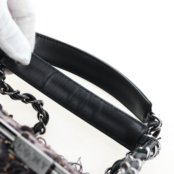 CHANEL Paris New York Line Chain Vanity Bag Tweed Gray Silver CC Auth 196581M