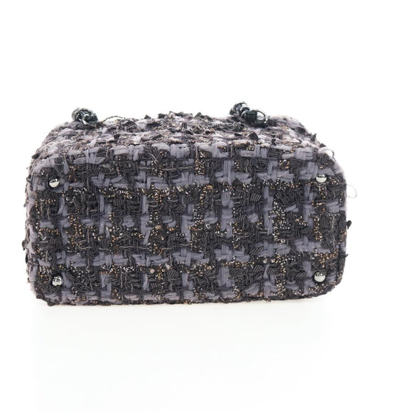 CHANEL Paris New York Line Chain Vanity Bag Tweed Gray Silver CC Auth 196581M