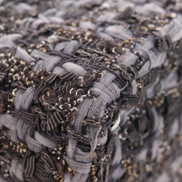 CHANEL Paris New York Line Chain Vanity Bag Tweed Gray Silver CC Auth 196581M