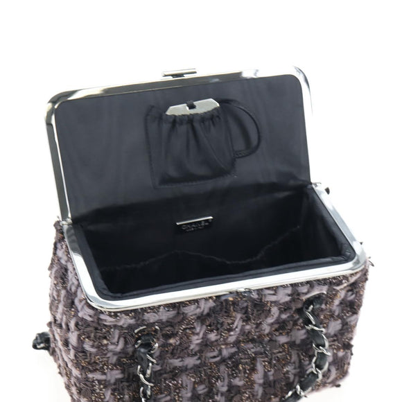 CHANEL Paris New York Line Chain Vanity Bag Tweed Gray Silver CC Auth 196581M