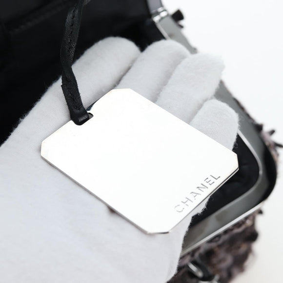 CHANEL Paris New York Line Chain Vanity Bag Tweed Gray Silver CC Auth 196581M