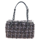 CHANEL Paris New York Line Chain Vanity Bag Tweed Gray Silver CC Auth 196581M-13