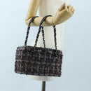CHANEL Paris New York Line Chain Vanity Bag Tweed Gray Silver CC Auth 196581M-27