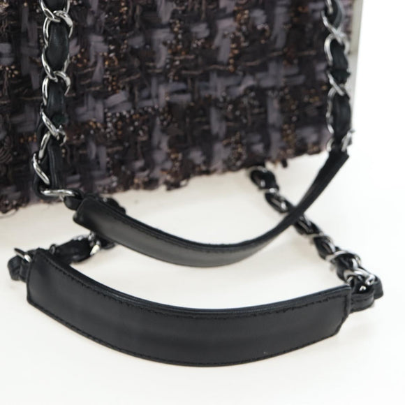 CHANEL Paris New York Line Chain Vanity Bag Tweed Gray Silver CC Auth 196581M