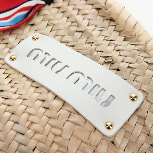 Miu Miu Straw Bag Hand Bag Raffia Beige Gold Auth 196583M