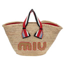 Miu Miu Straw Bag Hand Bag Raffia Beige Gold Auth 196583M-3
