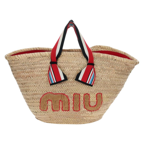 Miu Miu Straw Bag Hand Bag Raffia Beige Gold Auth 196583M