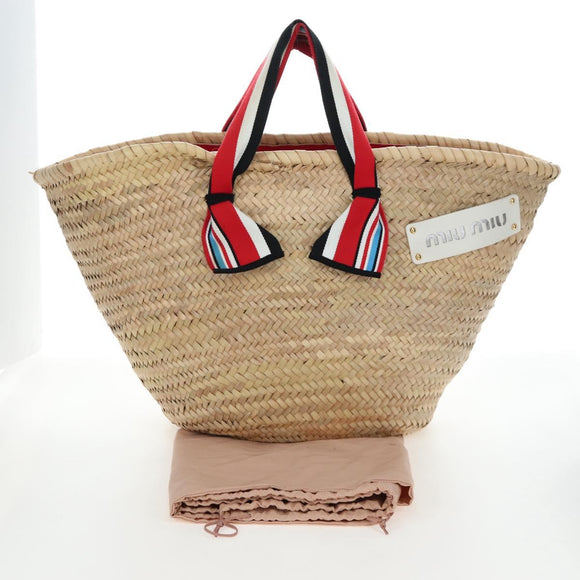 Miu Miu Straw Bag Hand Bag Raffia Beige Gold Auth 196583M