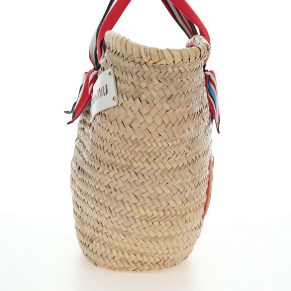 Miu Miu Straw Bag Hand Bag Raffia Beige Gold Auth 196583M