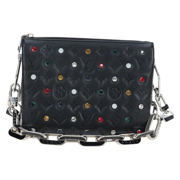 LOUIS VUITTON Monogram Emboss Kussan BB Shoulder Bag Black M22429 Auth 196585V