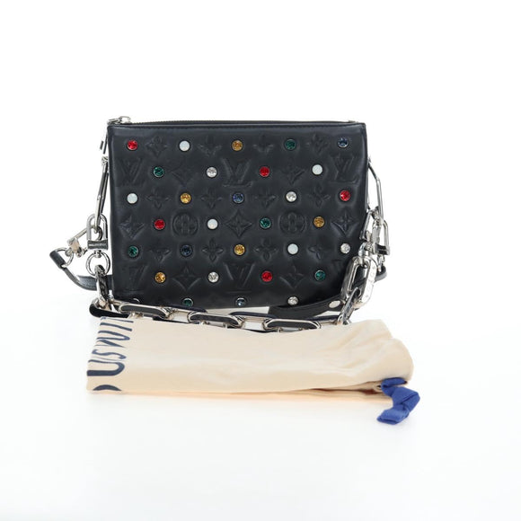 LOUIS VUITTON Monogram Emboss Kussan BB Shoulder Bag Black M22429 Auth 196585V
