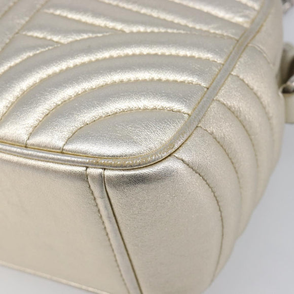 PRADA Diagram Chain Shoulder Bag Leather Champagne Gold Auth 196586V
