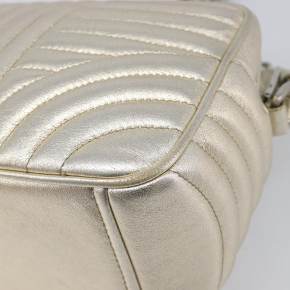 PRADA Diagram Chain Shoulder Bag Leather Champagne Gold Auth 196586V