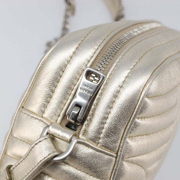 PRADA Diagram Chain Shoulder Bag Leather Champagne Gold Auth 196586V