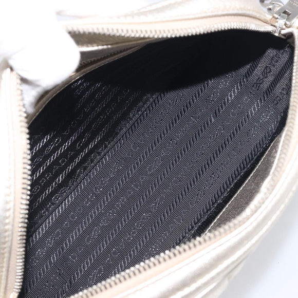 PRADA Diagram Chain Shoulder Bag Leather Champagne Gold Auth 196586V