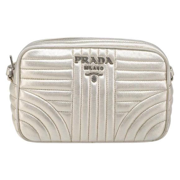 PRADA Diagram Chain Shoulder Bag Leather Champagne Gold Auth 196586V