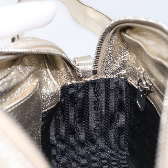 PRADA Diagram Chain Shoulder Bag Leather Champagne Gold Auth 196586V