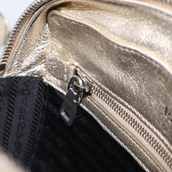 PRADA Diagram Chain Shoulder Bag Leather Champagne Gold Auth 196586V