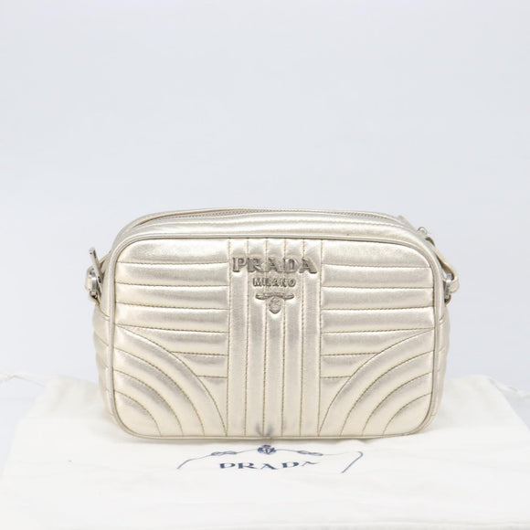 PRADA Diagram Chain Shoulder Bag Leather Champagne Gold Auth 196586V