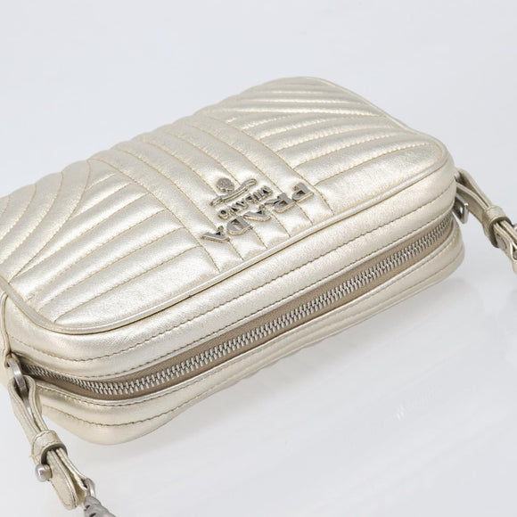 PRADA Diagram Chain Shoulder Bag Leather Champagne Gold Auth 196586V