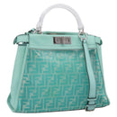 FENDI Zucca Canvas Peek A Boo Regular Bag Leather 2way Green Silver Auth 196588A-1