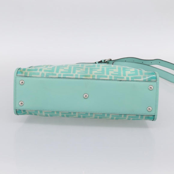 FENDI Zucca Canvas Peek A Boo Regular Bag Leather 2way Green Silver Auth 196588A
