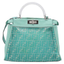 FENDI Zucca Canvas Peek A Boo Regular Bag Leather 2way Green Silver Auth 196588A-2