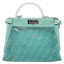 FENDI Zucca Canvas Peek A Boo Regular Bag Leather 2way Green Silver Auth 196588A-3