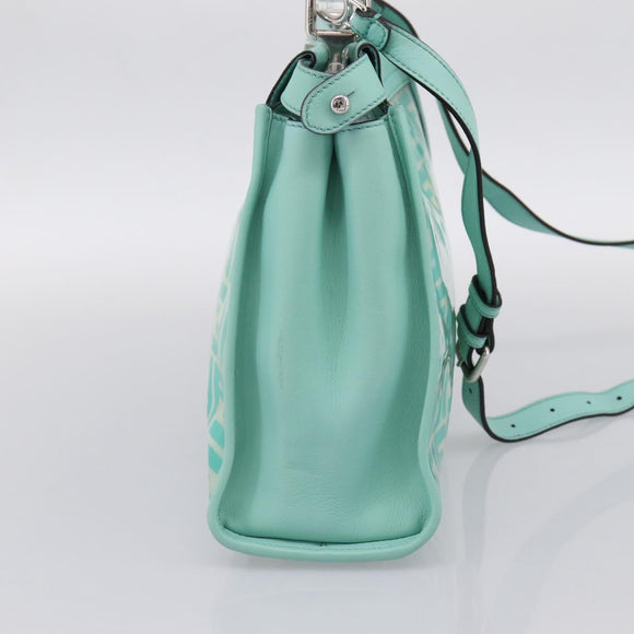 FENDI Zucca Canvas Peek A Boo Regular Bag Leather 2way Green Silver Auth 196588A