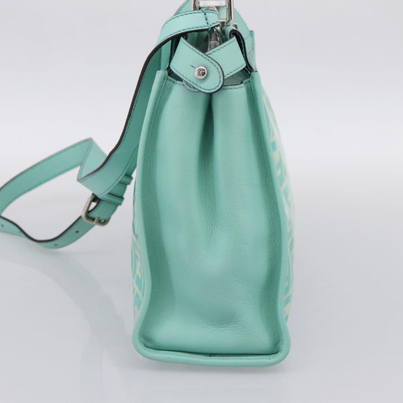 FENDI Zucca Canvas Peek A Boo Regular Bag Leather 2way Green Silver Auth 196588A