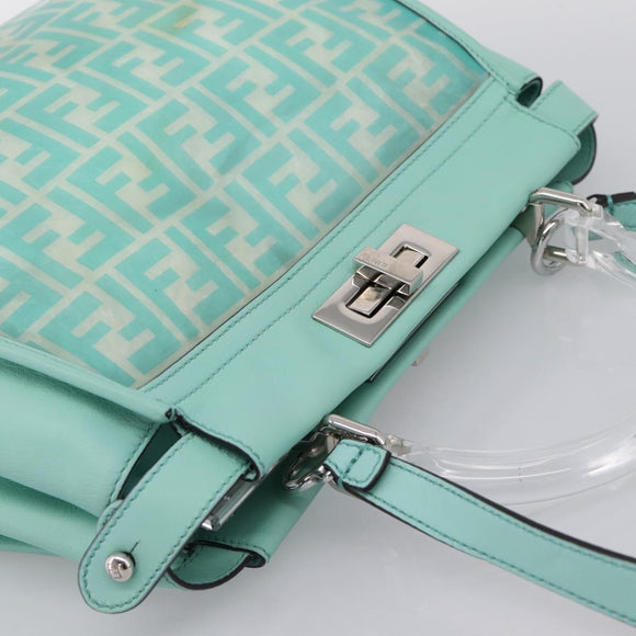 FENDI Zucca Canvas Peek A Boo Regular Bag Leather 2way Green Silver Auth 196588A