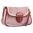 PRADA Shoulder Bag Leather White Red Auth 196589A-1