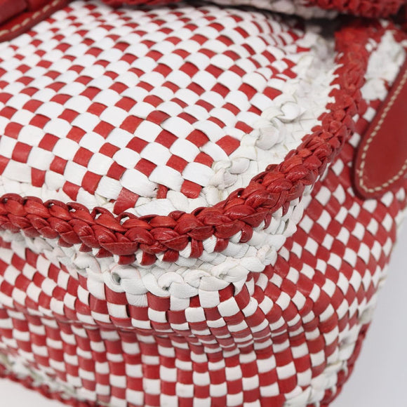 PRADA Shoulder Bag Leather White Red Auth 196589A