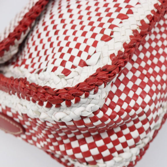 PRADA Shoulder Bag Leather White Red Auth 196589A