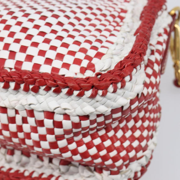 PRADA Shoulder Bag Leather White Red Auth 196589A