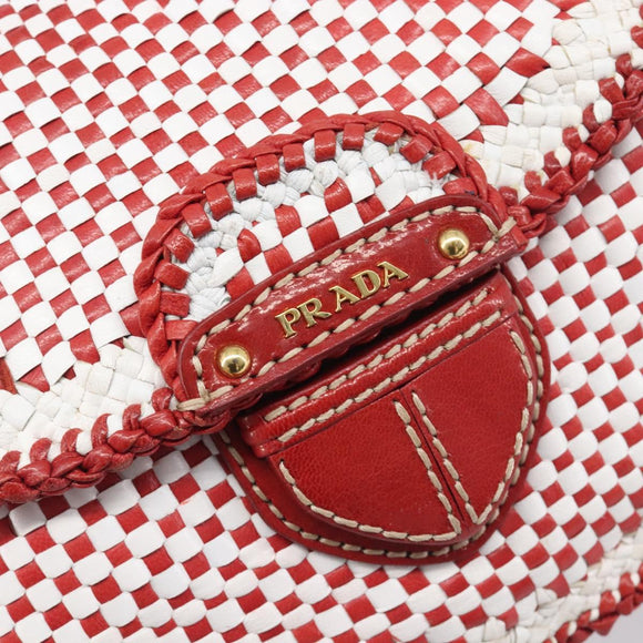 PRADA Shoulder Bag Leather White Red Auth 196589A