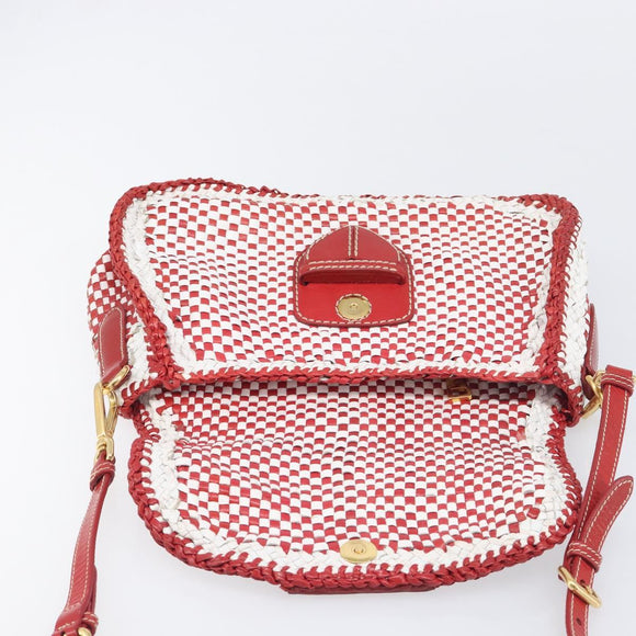 PRADA Shoulder Bag Leather White Red Auth 196589A